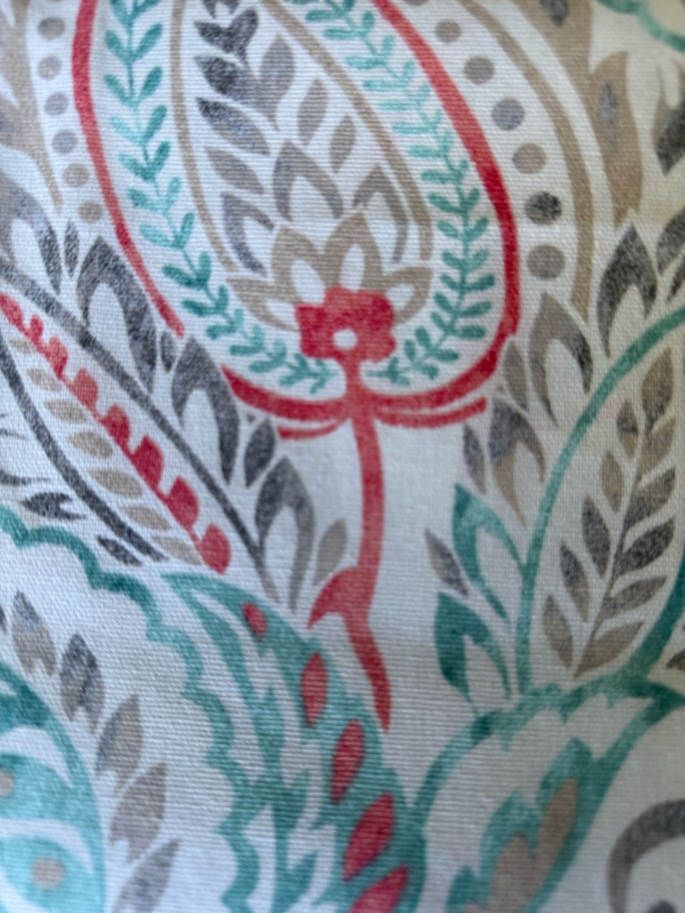 Paisley Printed Cotton Fabric - Teal, Coral & Gray Pattern
